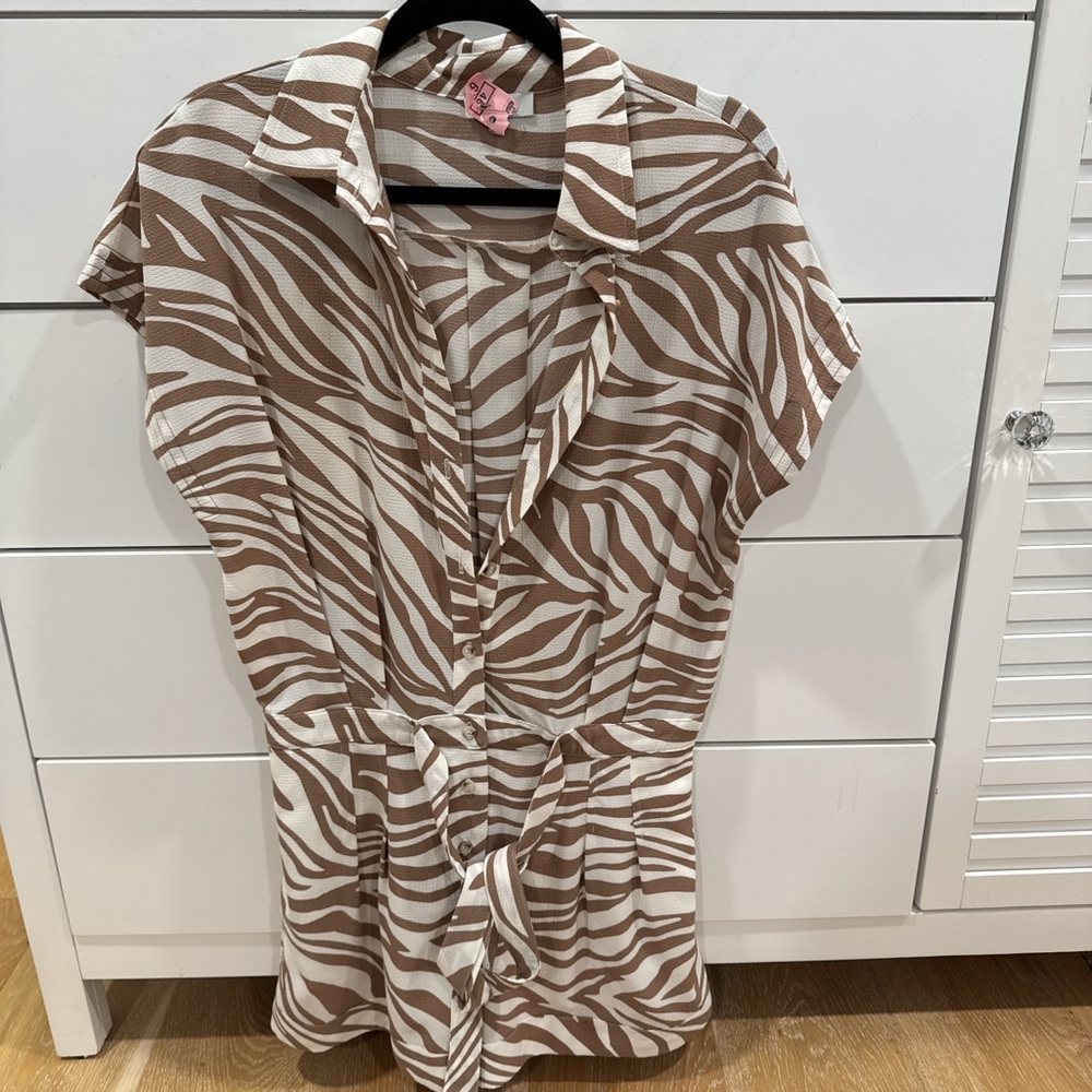 Brown and White Zebra Print Dress